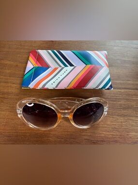 Trina Turk Oversized Round Sunglasses Clear Frame Retro Mod with case